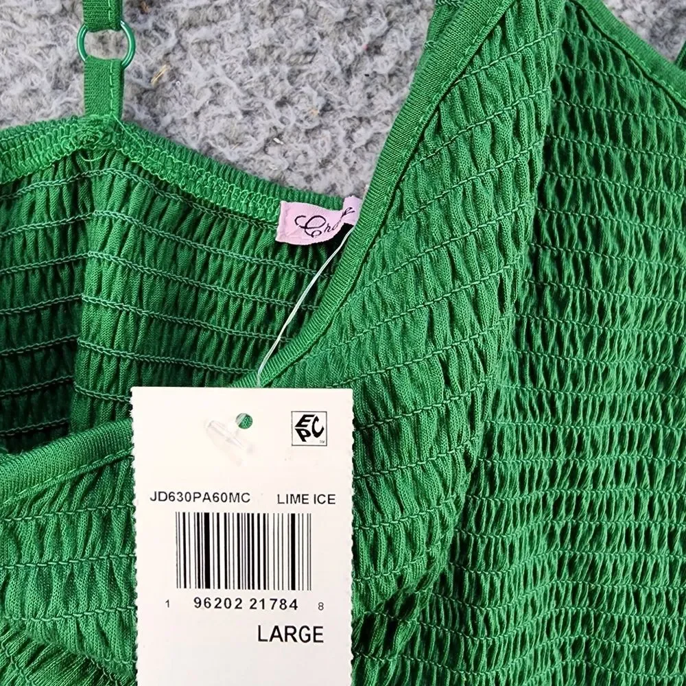 Crave FAME Halter Top Women Junior's Large Lime Ice Solid Smocked Ruffle Hem~ - Picture 7 of 13